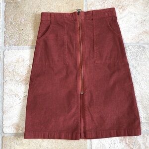 SUN & SHADOW Corduroy skirt Women’s Pencil zip front Bohemian pockets Size 2